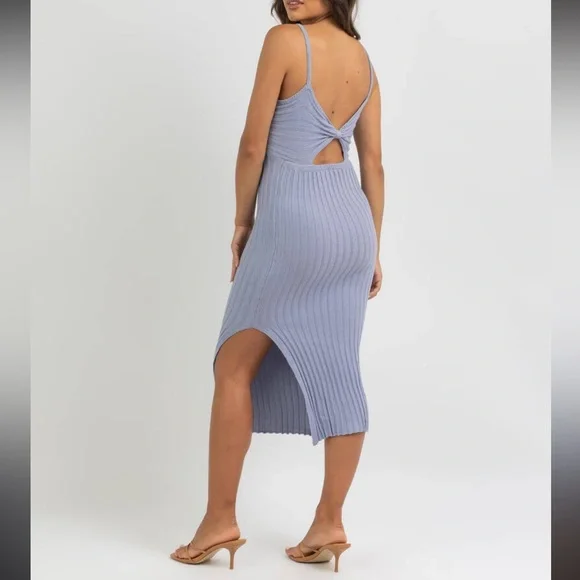 Indikah by Angel Biba Rani Ribbed Midi Dress in Sparkly Blue Size Medium - Picture 2 of 13